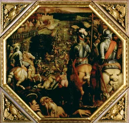 Die Schlacht von Marciano im Jahr 1553, von der Decke des Salone dei Cinquecento, 1565